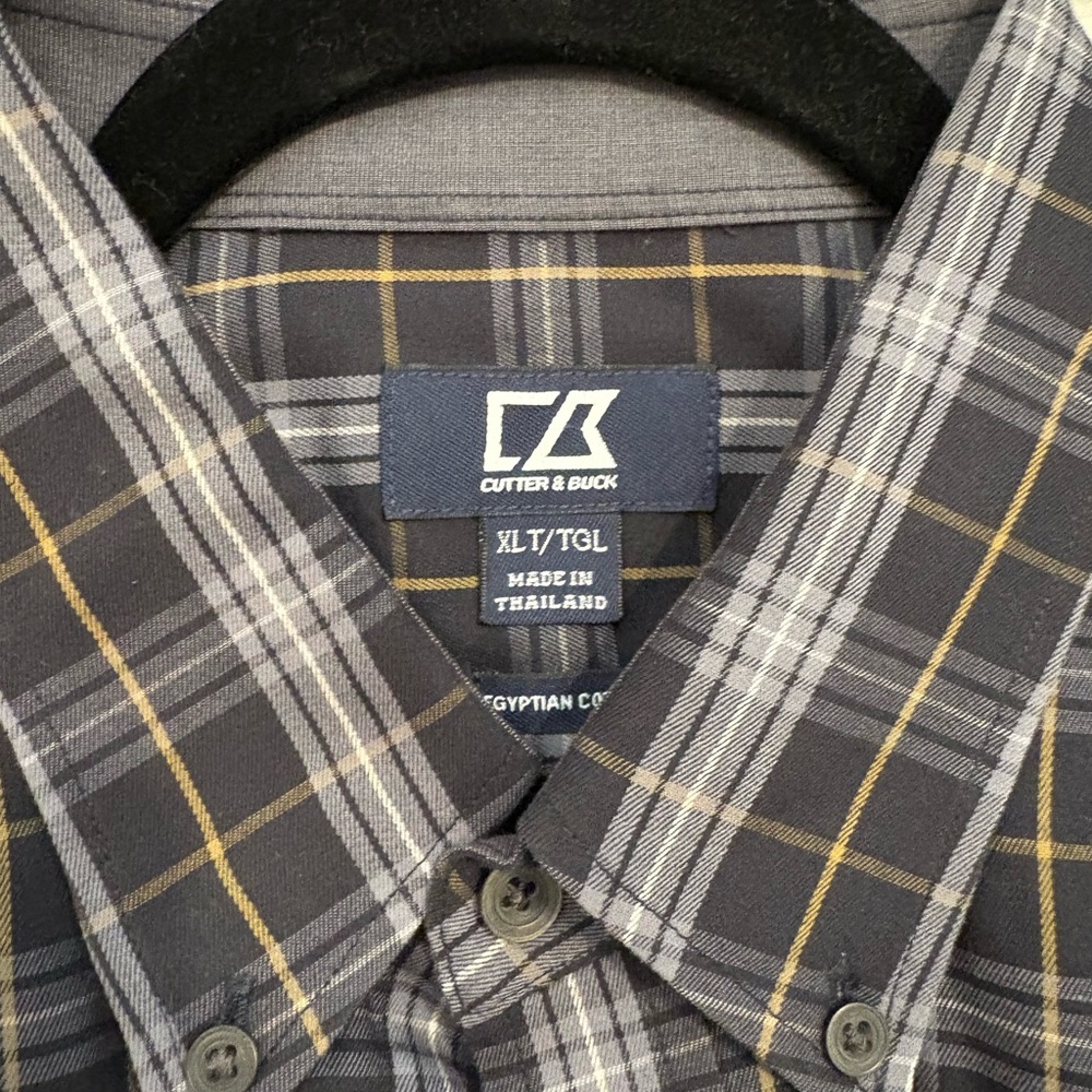 Cutter & Buck Charcoal and Gold Plaid Shirt